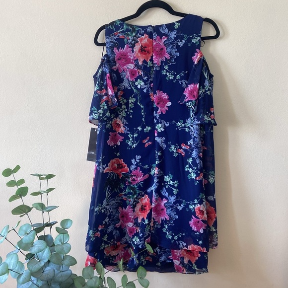 New Blue Pink Floral Dress R&K Macy's 12 Short Cold Shoulder Summer Spring Party - Picture 8 of 8